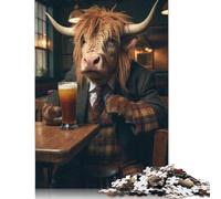 Highland Cow in The Bar Jigsaw Puzzles Puzzles for Adults Kids. 1000 Pieces Great Gifts Challenge Toy Educational Games Home Decoration for Educational Games Gifts 1000pcs (75x50cm)