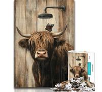 Highland Cow in The Bathroom Jigsaw Puzzles for Adults Teenagers Jigsaws Puzzle,Help The Brain Exercise Addictive Toys to Cultivate Patience Great Gift 50x75cm