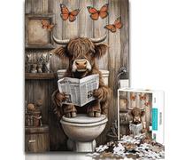Highland Cow in The Bathroom Jigsaw Puzzles for Teenagers 1000 Piece Puzzle,Challenging To Complete But Fun And Humorous Educational Game for Birthday (38x26cm)