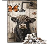 Highland Cow in The Bathroom JigsawPuzzle 1000 Pieces for Teenagers, Fun Games Wall Decoration Unique Birthday And Xmas Gifts (26x38cm)