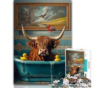 Highland Cow in The Bathroom Puzzles 1000 Pieces for Teenagers,Help The Brain Exercise Addictive Toys to Cultivate Patience Unique Challenge Game (50x75cm)