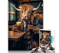 Highland Cow in The Pub 1000 Piece Jigsaw Puzzles for Adults Gifts,for Educational Game Challenge Toy Unique Home Decor And Gifts 38x26cm
