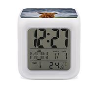 Highland Cow in The Scottish Highlands Alarm Clock 7 Color Digital Alarm Clock For Women Men Gift