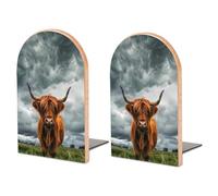 Highland Cow in The Scottish Highlands Book Ends Wood Personalised Book Holder Stand Bookend Stopper for Home Office