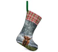 Highland Cow in The Scottish Highlands Christmas Stocking Hanging Socks Ornament Sequins Xmas Decorations Stockings Holiday Party