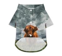 Highland Cow in The Scottish Highlands Hawaii Shirt Print Dog Clothes T-Shirt Beach for Puppy Cat XS