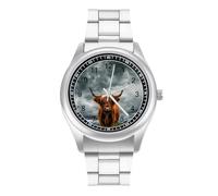 Highland Cow in The Scottish Highlands Mens Watches Print Analog Quartz Watch Business Wristwatch Casual