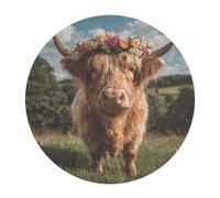 Highland Cow in The Scottish Highlands Puzzle for Adults 120 PCS Round Funny Jigsaw Puzzles Decoration