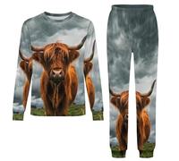Highland Cow in The Scottish Highlands Pyjamas Set 2 Pieces Sleepwear Nightwear Long Sleeve Pajama Tops Pants Girls Boys 4-5Y