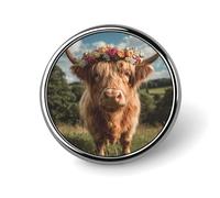 Highland Cow in The Scottish Highlands Round Badge Funny Button Pins Brooches