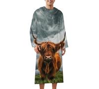 Highland Cow in The Scottish Highlands Wearable Blanket with Sleeves Fleece Throw Blanket Wrap Around Bathrobe for Women Men