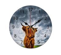 Highland Cow in The Scottish Highlands Wood Wall Clock Personality Round Clock Decorative Wall Clock for Living Room Bedroom Kitchen 40 * 40cm