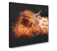 Highland Cow in the Shadows Paint Splash Canvas Print | Gallery Wrapped 30mm Frame Wall Art | 14x14 inches | Ready to Hang | Modern Animals Picture | Living Room Bedroom Lounge Office