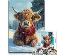 Highland Cow in Winter 1000 Piece Jigsaw Puzzles,Challenging To Complete But Fun And Humorous with Matching Poster And Trivia Sheet 38x26cm