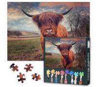 Highland Cow Jigsaw Puzzle 1000 Pieces, Scottish Landscape Wall Art for Home & Office Decor, Creative Adult Challenging Puzzle Gift, Relaxing Therapy Stress Relief Family Activity (27.5x19.7 Inch)