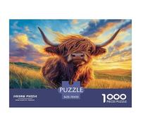 Highland Cow Jigsaw Puzzles 1000 Piece Challenge Game for Adults,Pastoral Sunset Impossible Jigsaw Puzzles 1000 Piece Puzzle Educational Games 70x50cm/1000pcs
