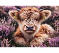 Highland Cow Jigsaw Puzzles for Adults 1000 Pieces, Highlands Cattle Snuggled up on The Heather Bed 1000 Piece Jigsaw Puzzle for Adults, 19.5 x 27.5 Inch