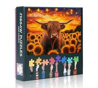 Highland Cow Jigsaw Puzzles for Adults 1000 Pieces, Sunflowers Puzzle, Difficult Challenging Puzzles for Family Game Nights, Vibrant Floral Artwork as Home Decor Size 19.7x27.5 inches