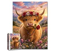 Highland Cow Jigsaw Puzzles for Adults 1000 Pieces Wildflower DIY Puzzles for Family Activity Games Sunset scenery Art Jigsaw Puzzles Home Wall Decor Craft Gifts 19.7 x 27.6 Inch