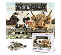 Highland Cow Jigsaw Puzzles for Adults 500 Pieces Farm Cow Wooden Challenging Puzzle Rustic Animals Puzzles Gift for Friends Family Activity Game Puzzles for Easter Christmas