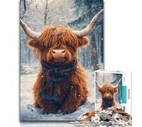 Highland Cow Jigsaw Puzzles for Adults,Learning Educational Toys Family Games with Matching Poster And Trivia Sheet (75x50cm)