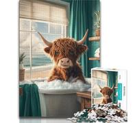 Highland Cow Jigsaw Puzzles for Adults Teenagers Jigsaws Puzzle,Help The Brain Exercise Addictive Toys to Cultivate Patience A Work of Art 38x26cm