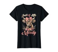 Highland Cow Just A Little Moody Flower Funny Farm Farmer T-Shirt