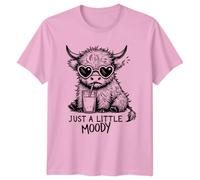 Highland Cow Just A Little Moody Womens Tee Mens T-Shirt Graphic Unisex Animal Top XL Light Pink