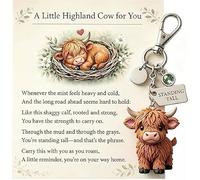 Highland Cow Keychain, 3D Cow Keychain Resin Charm, 'Still Standing Tall' Inspirational Tag with Crystal Accent (B)