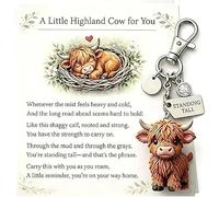 Highland Cow Keychain - A Little Highland Cow for You Keychain, Cute 3D Resin Highland Cow Keyring with Birthstone & Sentiment Card, Your Daily Reminder of Quiet Strength for Car accessories (2pcs)
