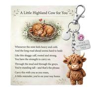Highland Cow Keychain,Cute Animal Keyring with Birthstone & Sentiment Card