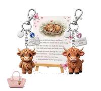 Highland Cow Keychain Pendant with Sentiment Card 3D Resin A Little Highland Cow For You Keyring Gifts for Women Friends Family Birthday Cute Best Wish Scottish Cows Charm for Backpack Handbag (2Pcs)