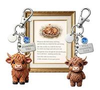 Highland Cow Keychain with Motivational Still Standing Tall Tag - Cute Scottish Cow Keyring - Durable Resin Animal Pendant for Keys & Backpacks - 5 Colours - Gift for Loved Ones(Blue,Combination)
