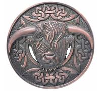 Highland Cow Kilt Brooch with Celtic Knot - Antique Finish/Traditional Scottish Kilt Pins & Brooches, Celtic Coo Sash Brooch for Men - Perfect Highlander Accessories (Bronze)