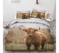 Highland Cow King Size Duvet Cover Sets - Animal Bedding Set - Reversible Quilt Cover & 2 Pillowcases with Zipper Closure, Ultra Soft and Non Iron Brushed Microfibre Bed Set 230x220 L3-&-9