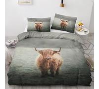 Highland Cow King Size Duvet Cover Sets - Animal Bedding Set - Reversible Quilt Cover & 2 Pillowcases with Zipper Closure, Ultra Soft and Non Iron Brushed Microfibre Bed Set 230x220 M9-&-46