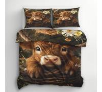 Highland Cow King Size Duvet Cover Sets - Cute Farm Animal Bedding & Bedroom Decor, Super Soft Microfiber Quilt Cover and 2 Pillowcases, with Zip, Reversible Design A&3R113