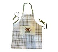 Highland Cow Kitchen Apron, Cotton Blend Apron, White and Green Plaid Pattern with 'Home is Where the Herd is' Design. 100% Cotton.