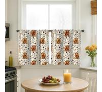 Highland Cow Kitchen Curtains, Rustic Country Pinecones Flower Fall Brown Kitchen Drapes for Window Window Decoration for Dining Room Breakfast Nook Sink Area 24x26 Inch