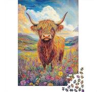 Highland Cow Landscape 1000 Pieces Eco-friendly Paper Diy Jigsaw Puzzle Senior Jigsaw Enthusiasts Brain Training Decompression Gifts 38x26cm/1000pcs