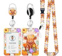 Highland Cow Lanyard with ID Badge Holder, Retractable Keychain, Heavy Duty Badge Clip for Nurse, Teacher, Student, Office