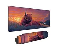Highland Cow Large Fragrant Gaming Mouse Pad, Sunset Orange Pastel Art Stitched Edge Mousepad, Rubber Non-Slip Washable Gaming Mouse Pad for Home and Office Computer, Laptop 16x36 Inch
