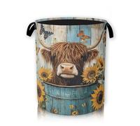 Highland Cow Large Storage Basket, Sunflower Laundry Hamper/Bathroom/Home Decor/Collapsible Round Storage Bin,Boys Girls Dirty Clothes Hamper/Boxes/Toys Storage 66L