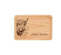 Highland Cow Laser Engraved Chopping Board, Wood, 30cm x 20cm, Rustic Scottish Theme, for Kitchen Use