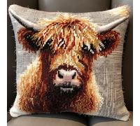 Highland Cow Latch Hook Kits Pillow Printed Pattern PillowcaseDIY Crochet Hooking Cushion Rug Making Kits Christmas Adorment 43x43cm(r8)