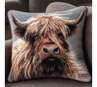 Highland Cow Latch Hook Pillow Cover Kits for DIY Handmade Throw Pillow Cross Stitch Latch Hook Pillowcase Rug Kits with Preprinted Canvas Crochet Yarn Kits Needlework Crafts 17'' X 17''(a40)