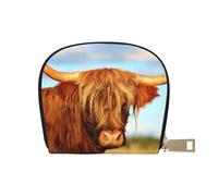Highland Cow Leather Semi-Circular Card Bag, Compact and Convenient, Easy to Store
