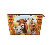 Highland Cow Leather Travel Cosmetic Bag Portable Toiletry Bag Organizer Bag Travel Makeup Bag for Women/Men