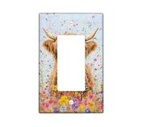 Highland Cow Light Switch Cover Plates/Outlet Covers, Colorful Floral Design for Spring Decor, Thermoplastic Wall Plates, Standard Size Single Rocker