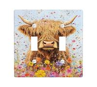 Highland Cow Light Switch Cover Plates/Outlet Covers, Colorful Floral Design for Spring Decor, Thermoplastic Wall Plates, Standard Size Double Toggle